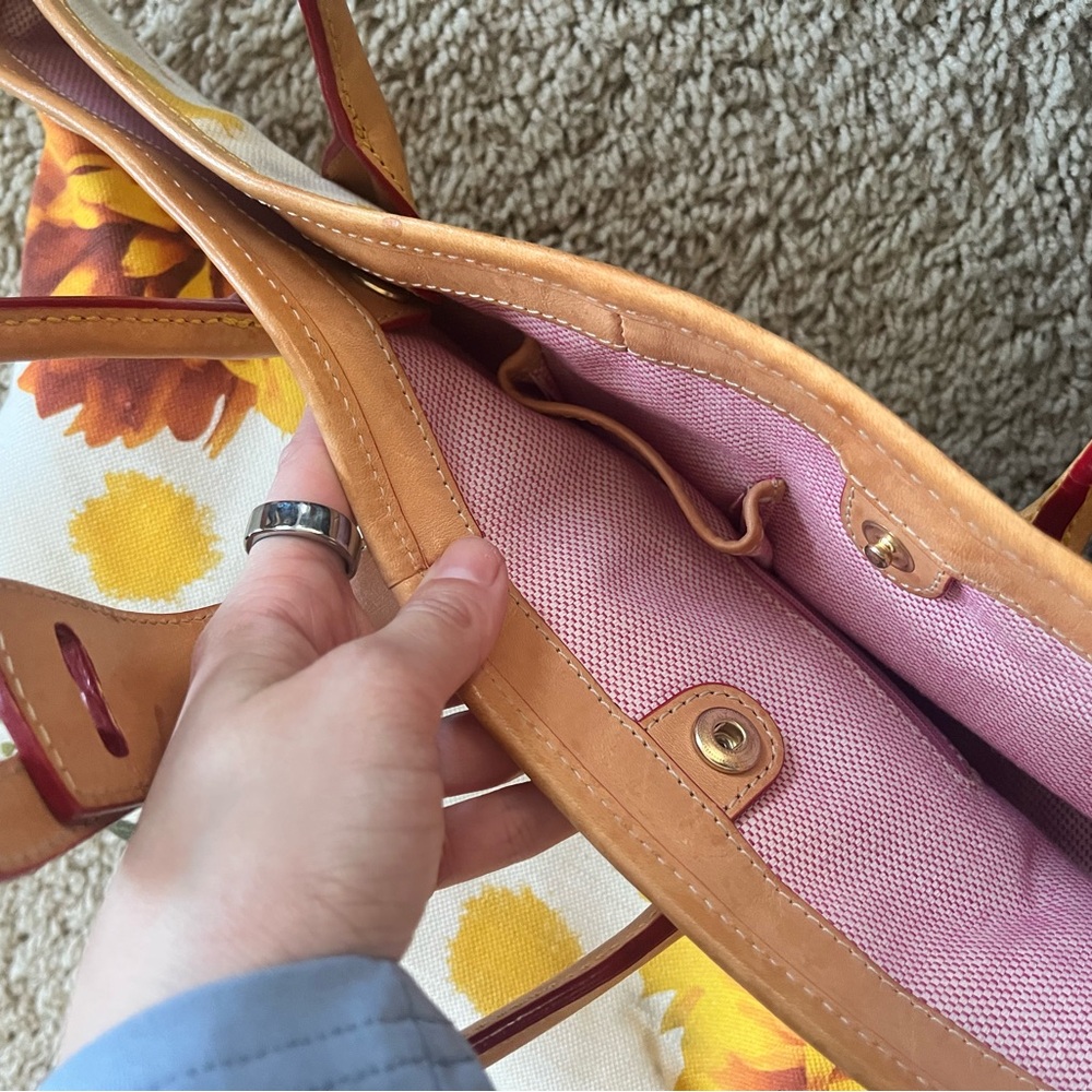 Dooney & Bourke Yellow Floral Tote with Tan Leather Handles - Picture 6 of 8